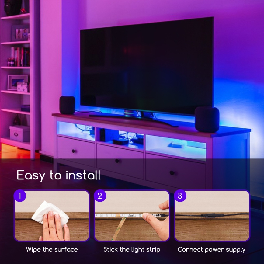 Aigostar - LED RGB Dimmable strip 3m LED/24W/12/230V IP65 + remote control