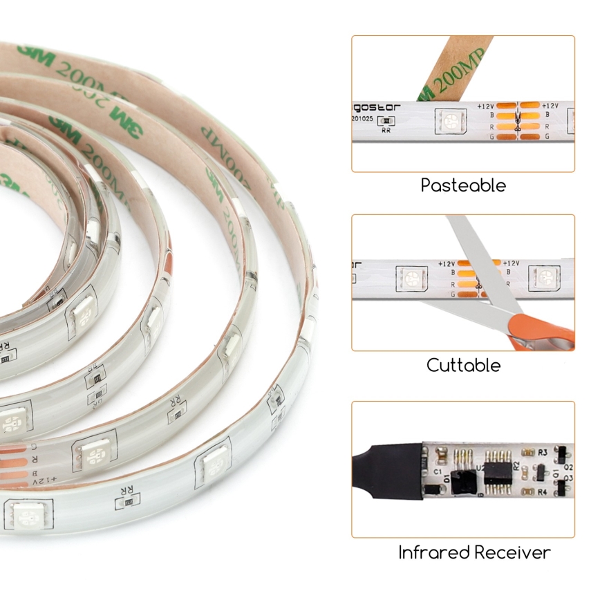 Aigostar - LED RGB Dimmable strip 3m LED/24W/12/230V IP65 + remote control