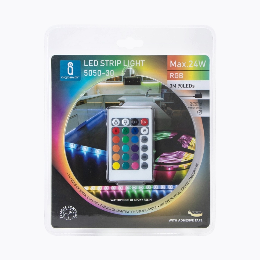 Aigostar - LED RGB Dimmable strip 3m LED/24W/12/230V IP65 + remote control