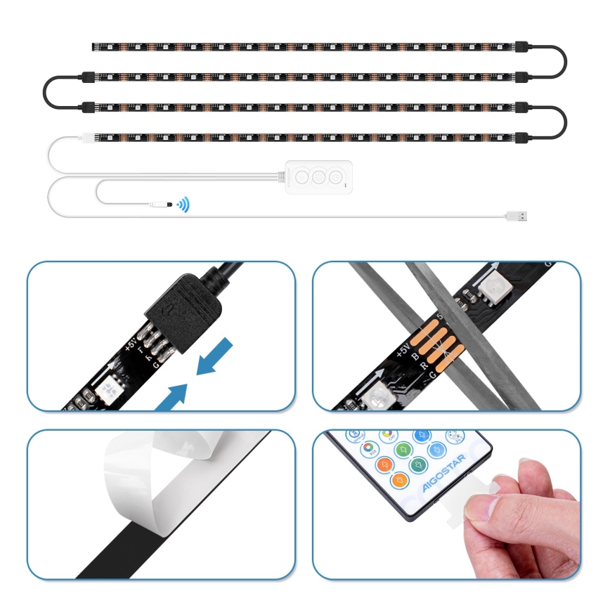 Aigostar - LED RGB Smart Dimmable strip 4x0,5m LED/4,5W/5V Wi-Fi + remote control