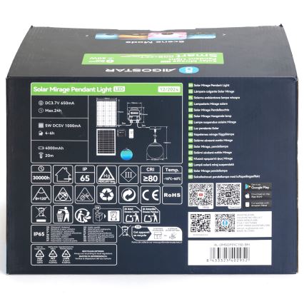 Aigostar - LED RGB Dimmable solar chandelier MESH LED/20W/3,7V 4000 mAh 2700K-6500K IP65 d. 15 cm