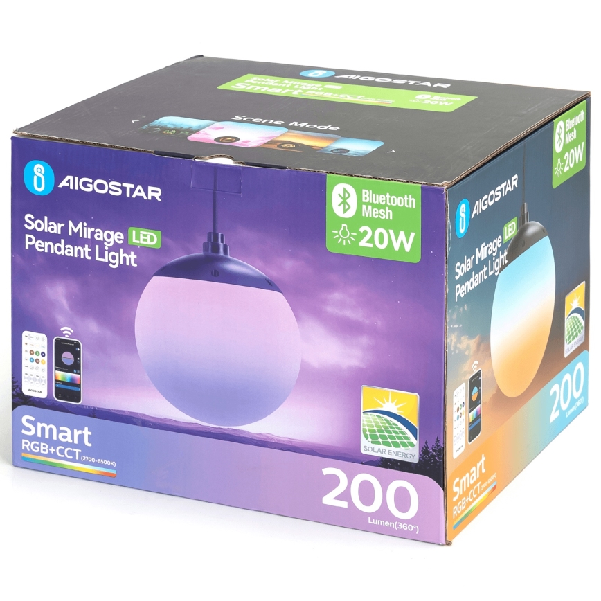 Aigostar - LED RGB Dimmable solar chandelier MESH LED/20W/3,7V 4000 mAh 2700K-6500K IP65 d. 20 cm