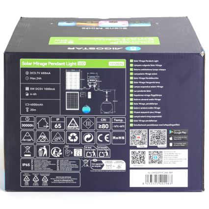 Aigostar - LED RGB Dimmable solar chandelier MESH LED/20W/3,7V 4000 mAh 2700K-6500K IP65 d. 20 cm