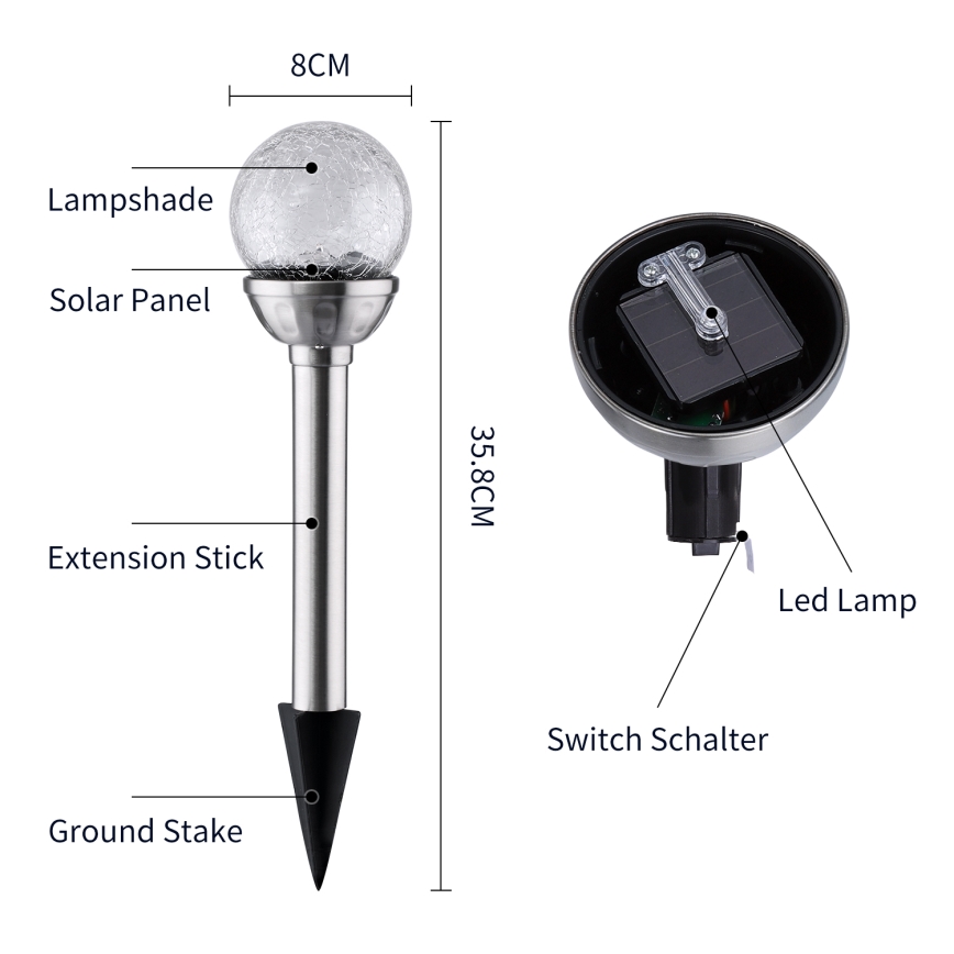 Aigostar - LED RGB Solar light LED/0,08W/2V IP44 200 mAh