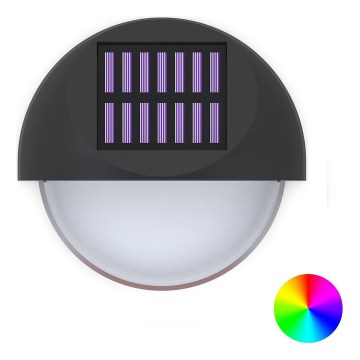 Aigostar - LED RGB Solar wall light LED/1W/1,2V black IP44