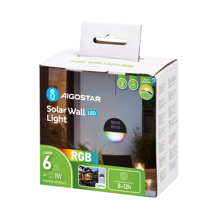 Aigostar - LED RGB Solar wall light LED/1W/1,2V black IP44