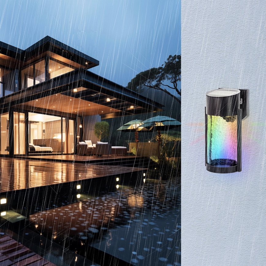 Aigostar - LED RGB Solar wall light LED/2W/1,2V black IP44