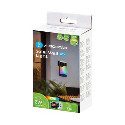 Aigostar - LED RGB Solar wall light LED/2W/1,2V black IP44