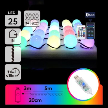 Aigostar - LED RGBIC Decorative string lights 25xLED/5W/USB 5 m multicolor