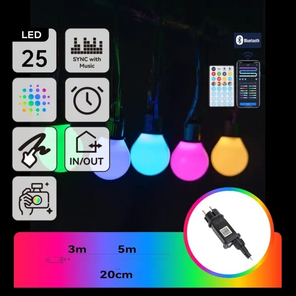 Aigostar - LED RGBICW Smart Outdoor MESH String Lights, 25 LEDs, 5 m, IP44, with Remote Control