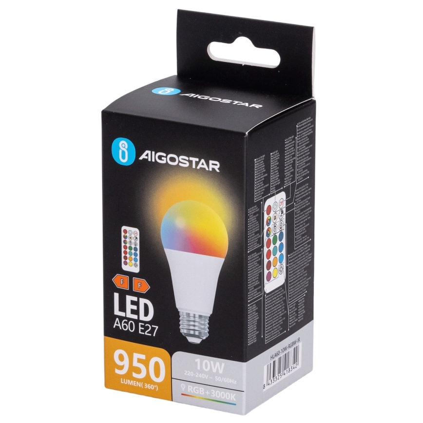 Aigostar - LED RGBW Dimmable Bulb A60 E27/10W/230V 3000K + Remote Control