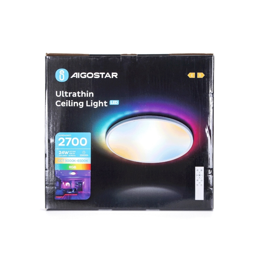 Aigostar - LED RGBW Dimmable bathroom ceiling light LED/24W/230V 3000-6500K d. 42 cm IP44 + remote control