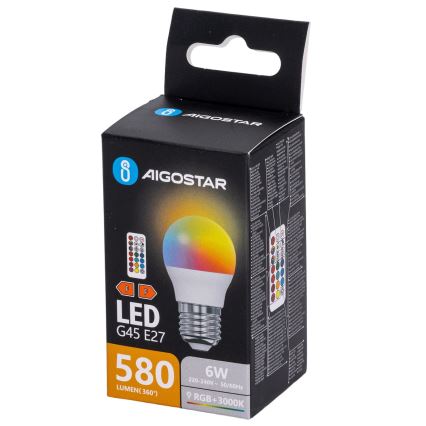 Aigostar - LED RGBW Dimmable Bulb G45 E27/6W/230V 3000K + Remote Control