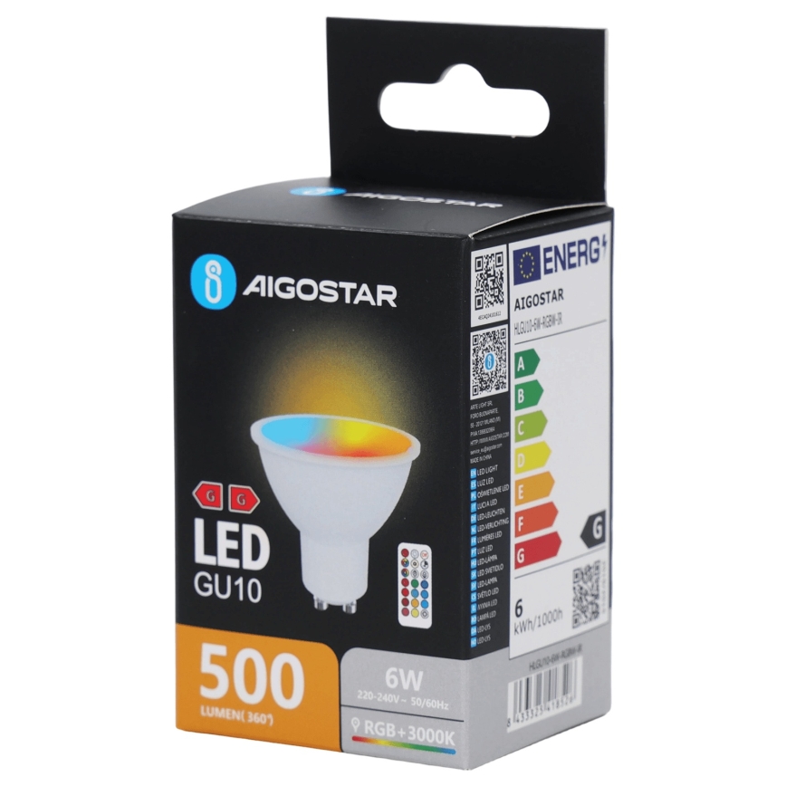 Aigostar - LED RGBW Dimmable Bulb GU10/6W/230V 3000K + Remote Control