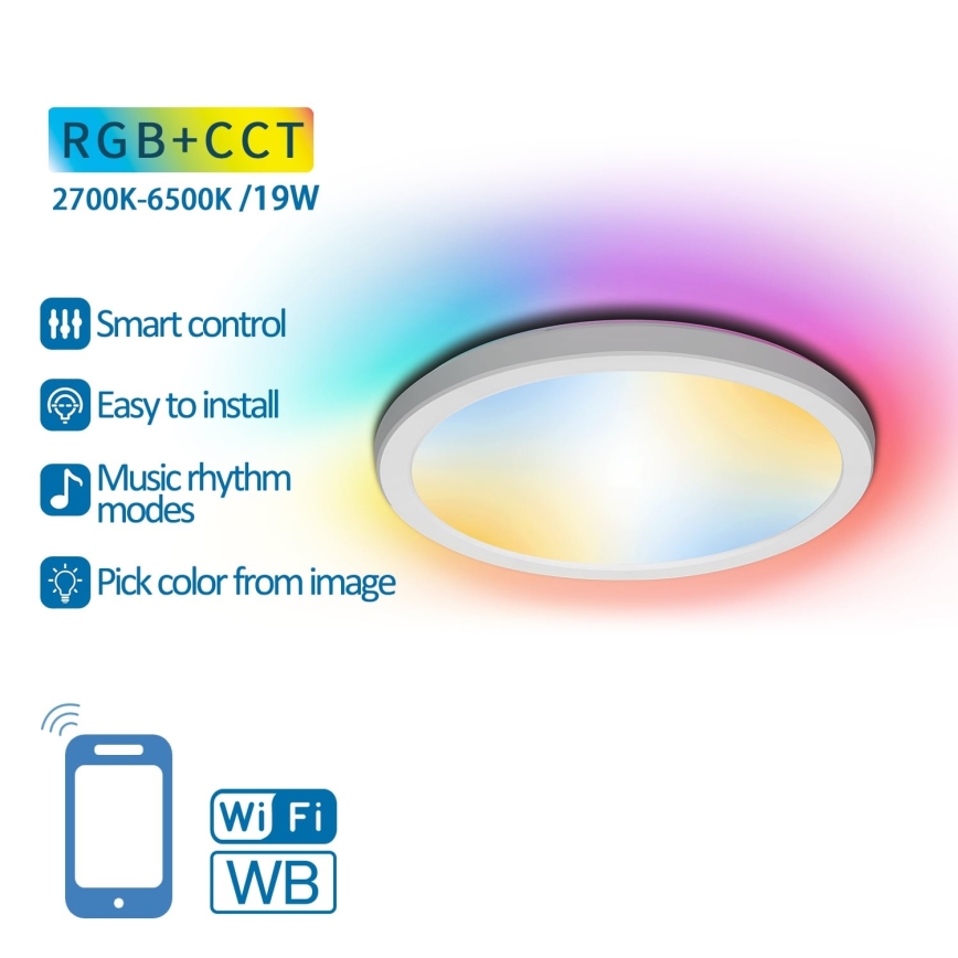 Aigostar - LED RGBW Dimmable ceiling light LED/19W/230V 2700-6500K Wi-Fi