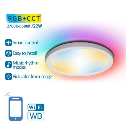 Aigostar - LED RGBW Dimmable ceiling light LED/22W/230V 2700-6500K Wi-Fi