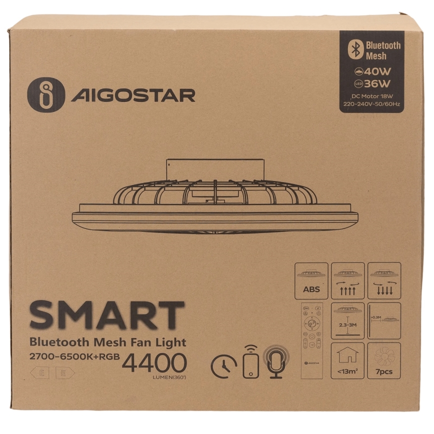 Aigostar - LED RGBW Dimmable ceiling light with a fan MESH LED/40W/230V 2700-6500K white + remote control