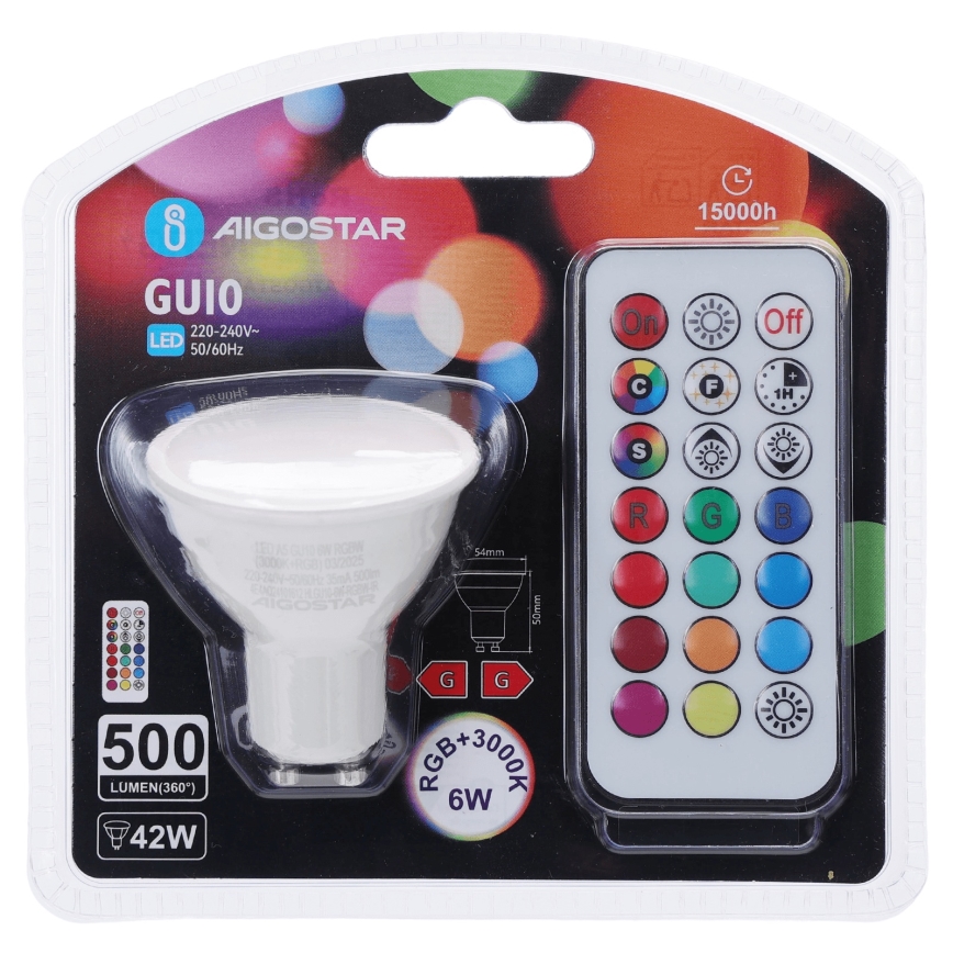 Aigostar - LED RGBW Dimmable GU10 Bulb 6W/230V 3000K + Remote Control