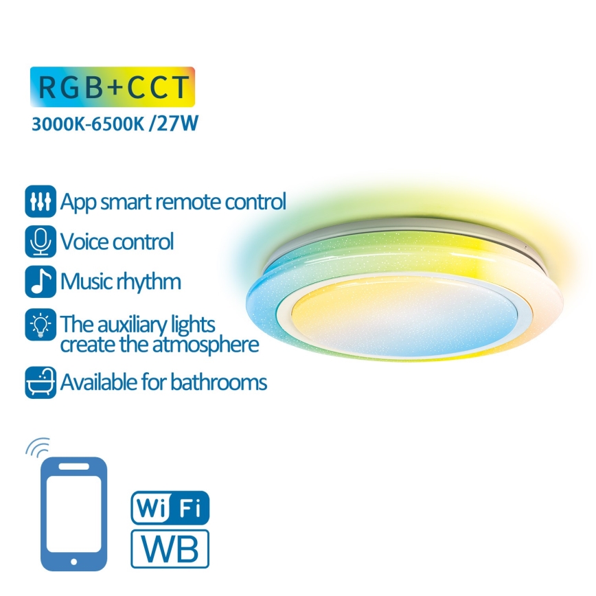 Aigostar - LED RGBW Dimmable bathroom light LED/27W/230V 40 cm Wi-Fi IP44