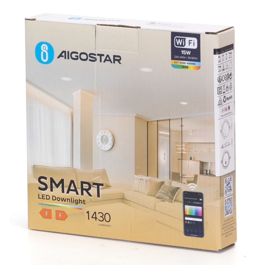Aigostar - LED RGBW Dimmable recessed light LED/15W/230V 2700-6500K d. 17,5 cm Wi-Fi