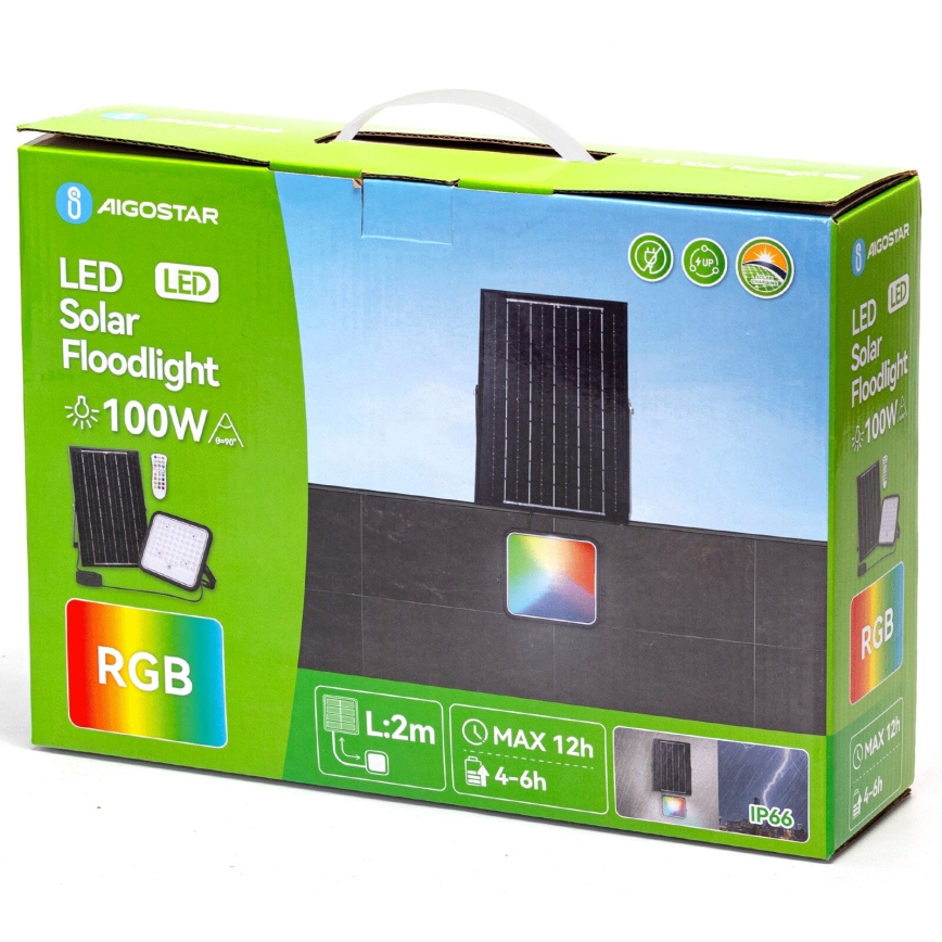 Aigostar - LED RGBW Dimmable solar floodlight LED/100W/3,4V IP66 + remote control
