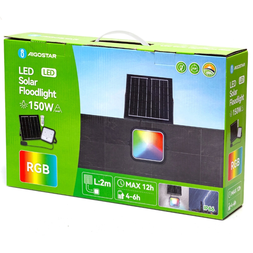 Aigostar - LED RGBW Dimmable solar floodlight LED/150W/3,4V IP66 + remote control