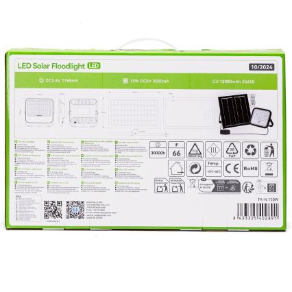 Aigostar - LED RGBW Dimmable solar floodlight LED/150W/3,4V IP66 + remote control