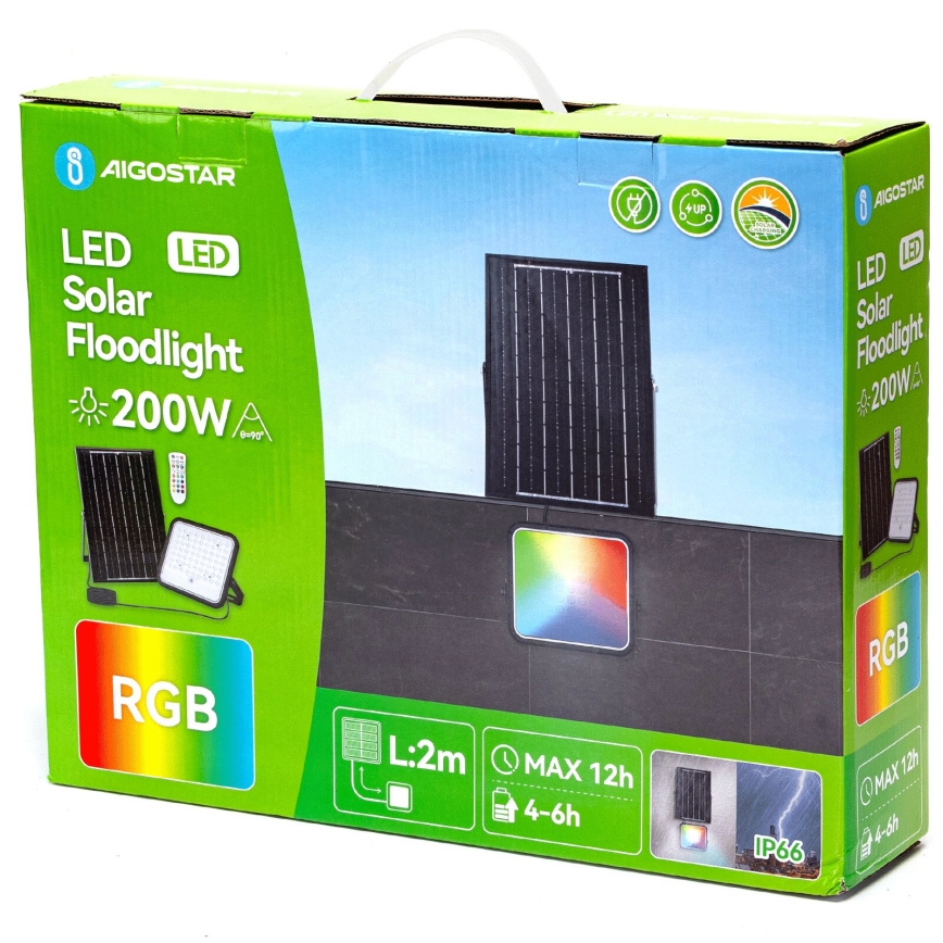 Aigostar - LED RGBW Dimmable solar floodlight LED/200W/3,4V IP66 + remote control