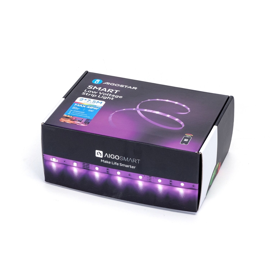Aigostar - LED RGBW Dimmable strip LED/48W/12V 2x7,5 m Wi-Fi