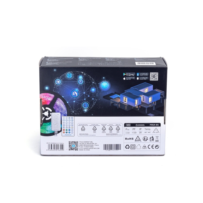 Aigostar - LED RGBW Dimmable strip LED/48W/12V 2x7,5 m Wi-Fi