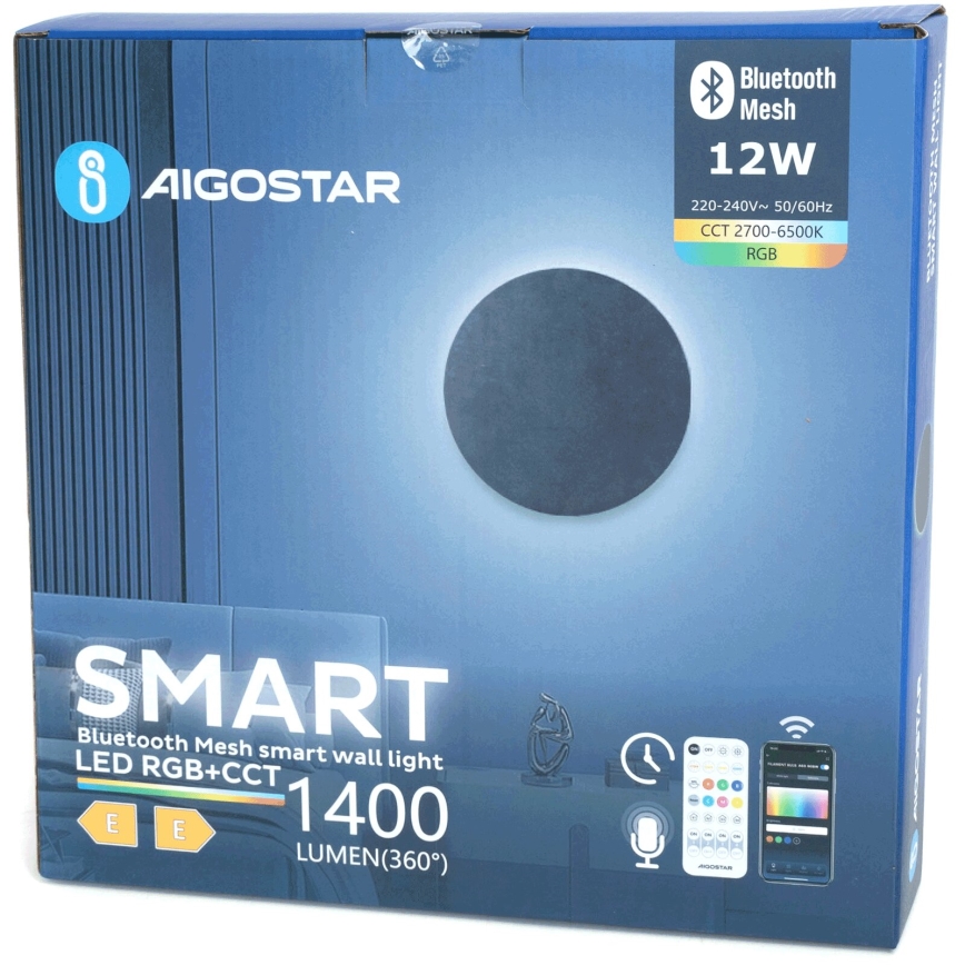 Aigostar - LED RGBW Dimmable wall light MESH Smart LED/12W/230V 2700-6500K black + remote control