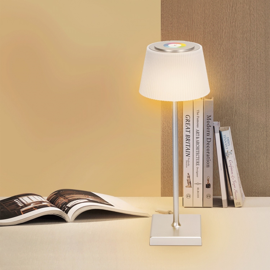 Aigostar - LED RGBW Outdoor dimmable rechargeable table lamp LED/4W/5V 3600mAh white/matte chrome IP54
