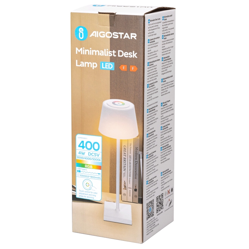 Aigostar - LED RGBW Outdoor dimmable rechargeable table lamp LED/4W/5V 3600mAh white IP54