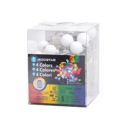 Aigostar - LED RGBY Outdoor Christmas chain 25xLED/3xAA/8 functions 2,8 m IP44