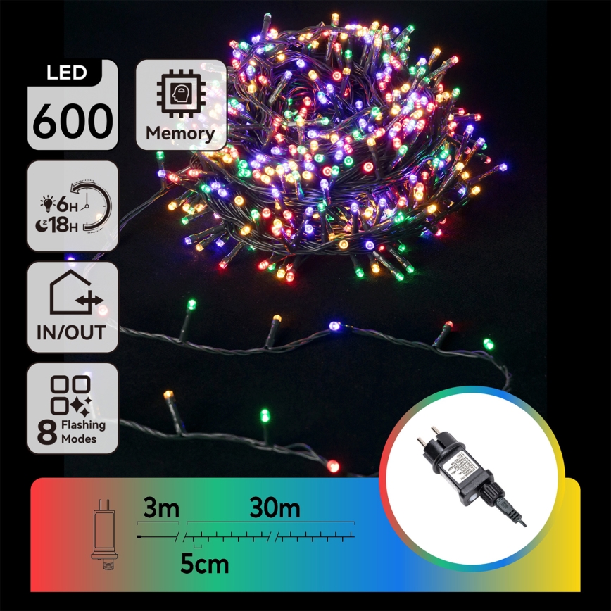 Aigostar - LED RGBY Outdoor Christmas Light Chain, 600 LEDs, 8 Modes, 30 m, IP44