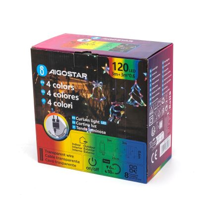 Aigostar - LED RGBY Outdoor string lights 120xLED/8 modes 3x0,6m IP44 multicolor + remote control