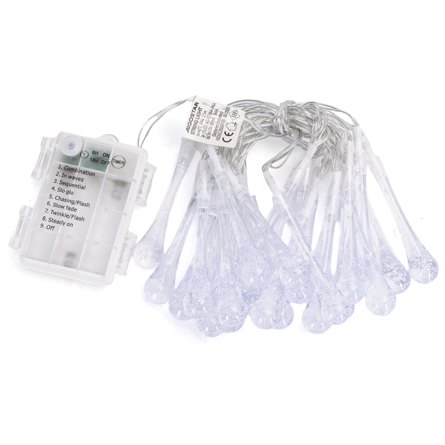 Aigostar - LED Outdoor Christmas Light Chain, 25 LEDs, 8 Modes, Battery-powered (3×AA), 2.5 m, IP44, Multicolor Droplets