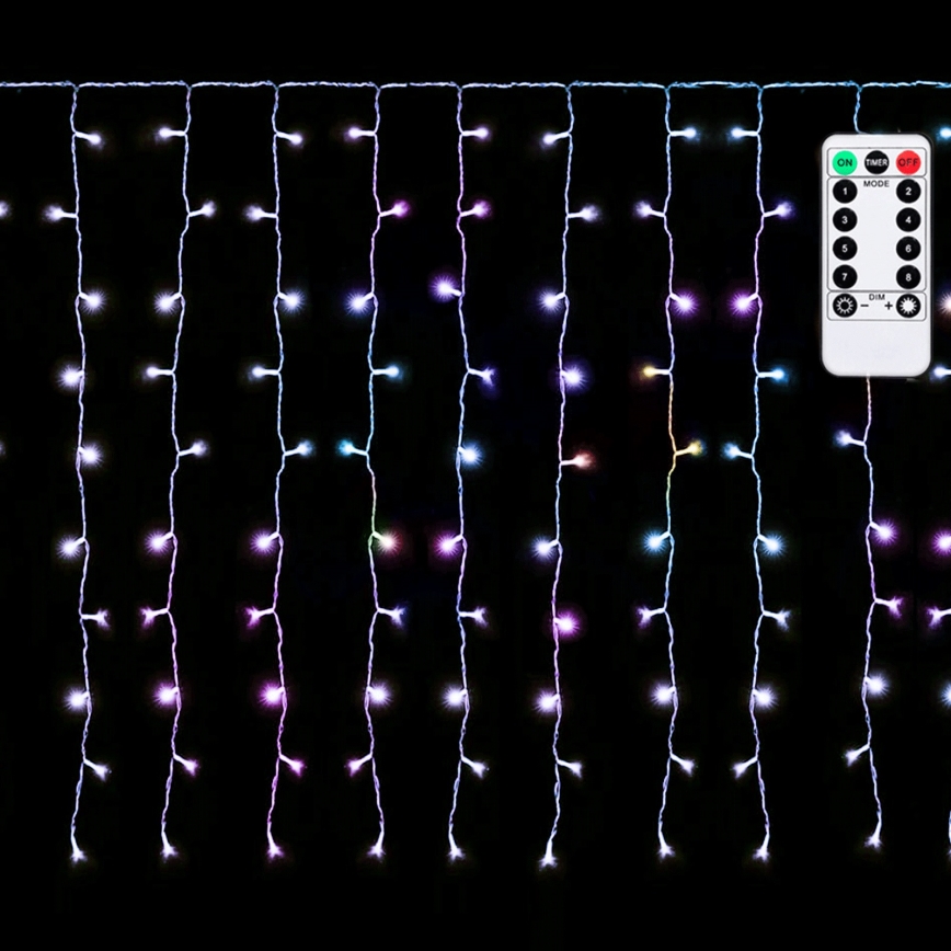 Aigostar - LED RGBY Outdoor Christmas String Lights 300 LEDs/8 Modes 3x1m IP44 + Remote Control