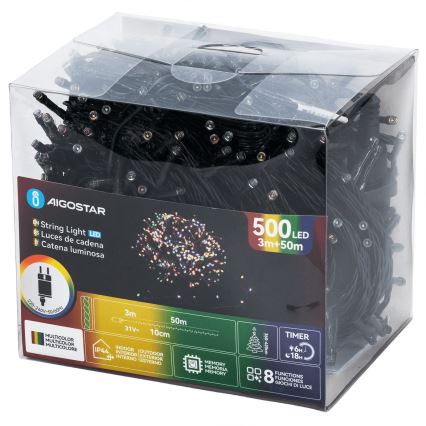 Aigostar - LED Outdoor Christmas String Lights, 500 LEDs, 8 Modes, 50 m, IP44, Multicolor