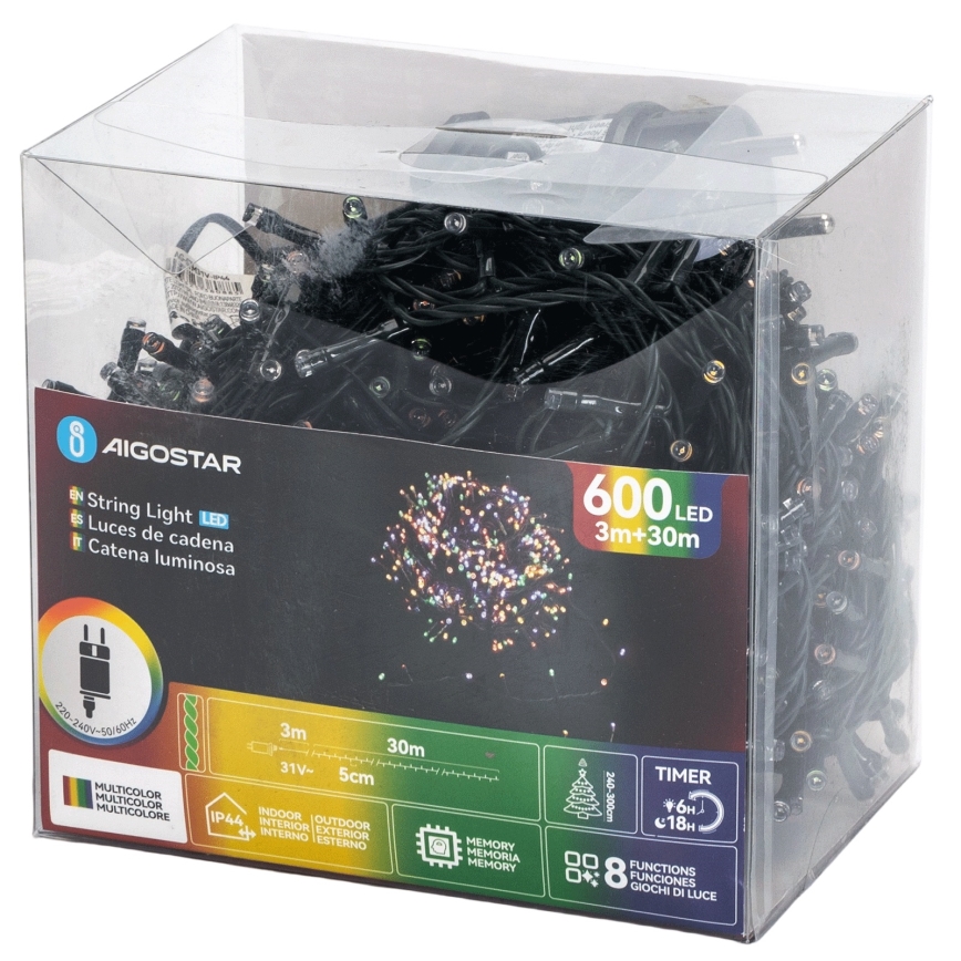 Aigostar - LED RGBY Outdoor Christmas String Lights 600 LEDs / 8 Modes 30 m IP44