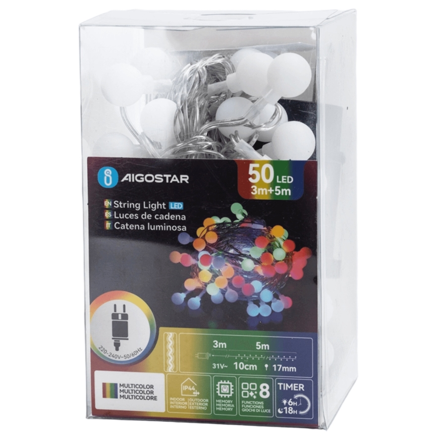 Aigostar - LED Outdoor Decorative String Lights, 50 LEDs · 8 Lighting Modes · 5 m · IP44 · Multicolor