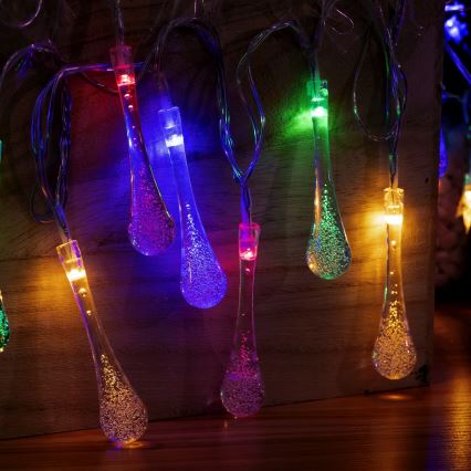 Aigostar - LED Outdoor String Lights 25xLED / 8 Modes, 3xAA, 2.5 m, IP44, Multicolor Teardrops