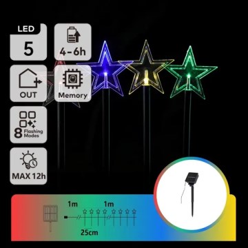 Aigostar - LED RGBY Solar Christmas light 5xLED/1.2V/8 functions 1m IP65 800mAh stars