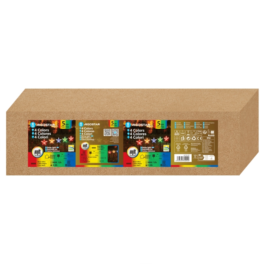 Aigostar - LED RGBY Solar  light 5xLED/1,2V/8 functions 1m IP65 800mAh stars