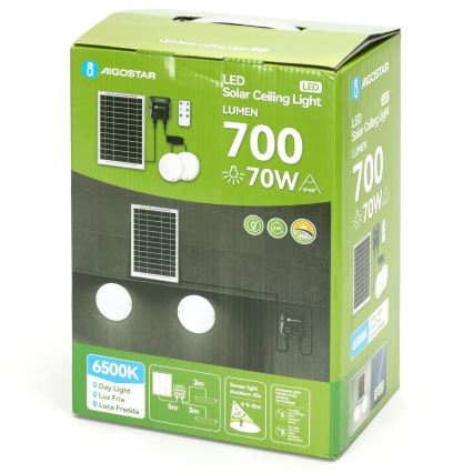 Aigostar - LED Solar Ceiling Light with Sensor, 2x LED, 35 W, 3.7 V, 6000 mAh, IP65 + Remote Control