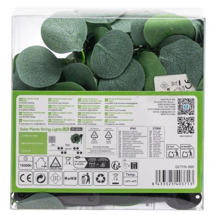 Aigostar - LED Solar chain 100xLED/12m IP65 300 mAh warm white eucalyptus