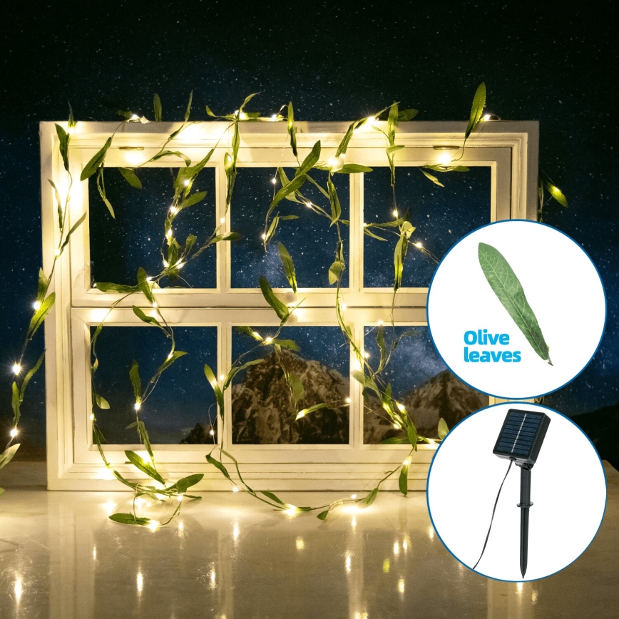 Aigostar - LED Solar chain 100xLED/12m IP65 warm white olive