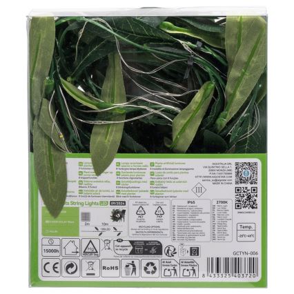Aigostar - LED Solar chain 100xLED/12m IP65 warm white olive
