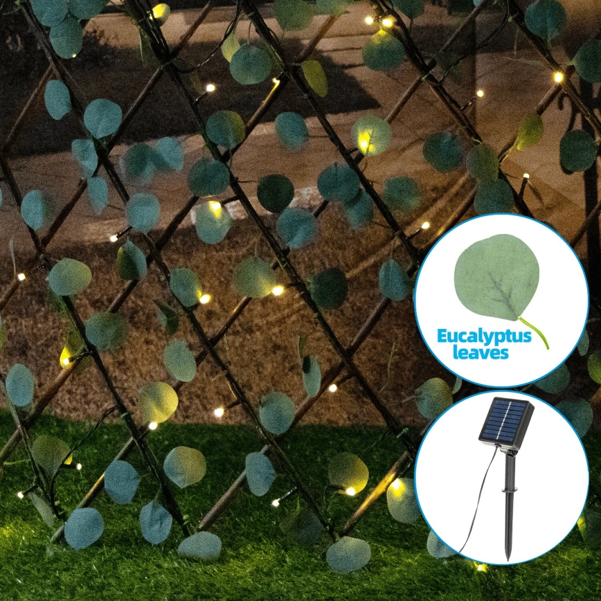 Aigostar - LED Solar chain 102xLED/2x0,7m IP65 300 mAh warm white eucalyptus