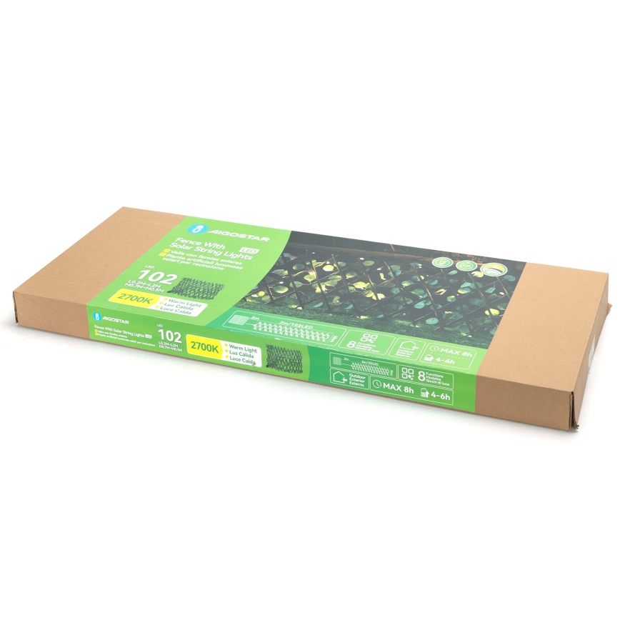 Aigostar - LED Solar chain 102xLED/2x0,7m IP65 300 mAh warm white eucalyptus